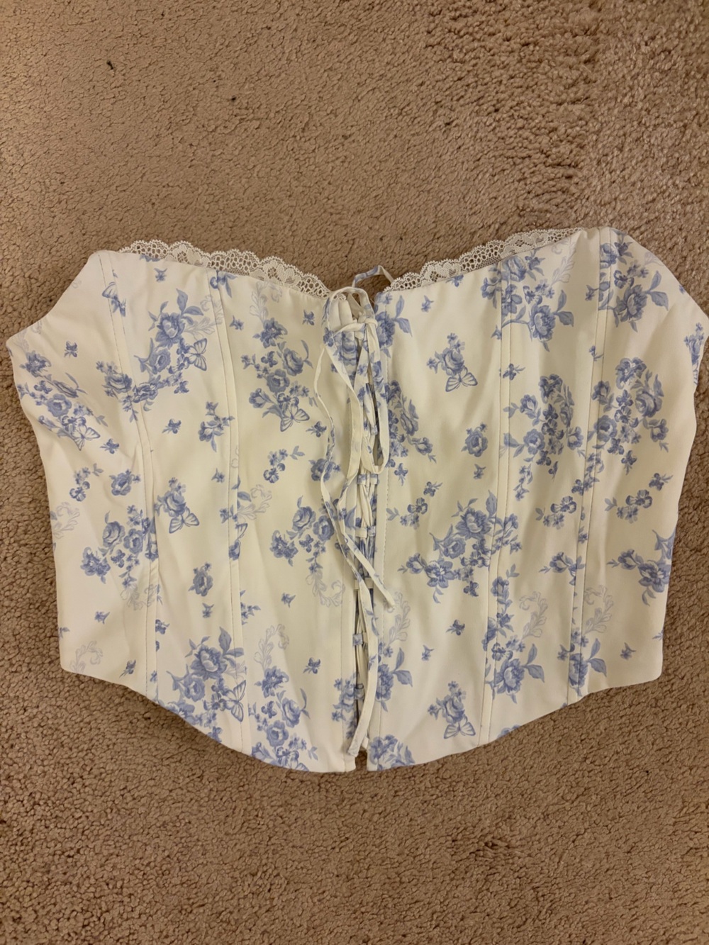 Garage Cream Corset Top with Light Blue Floral Print
